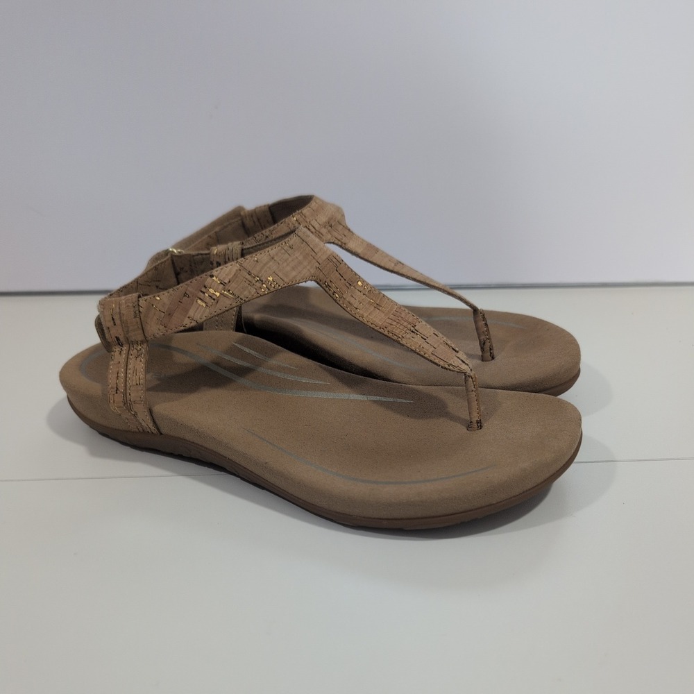 Aetrex Jane Cork Gold Metallic T-Strap Orthotic Sandals SE163W Womens 10 - Picture 8 of 8